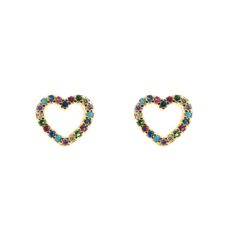 Europejskie i amerykańskie kolczyki Moda Miedź Mikro-inkrustowany kolor Cyrkon Zarobany Szalowani Rainbow Kolczyki Hip-Hop Kolczyki damskie w kształcie serca