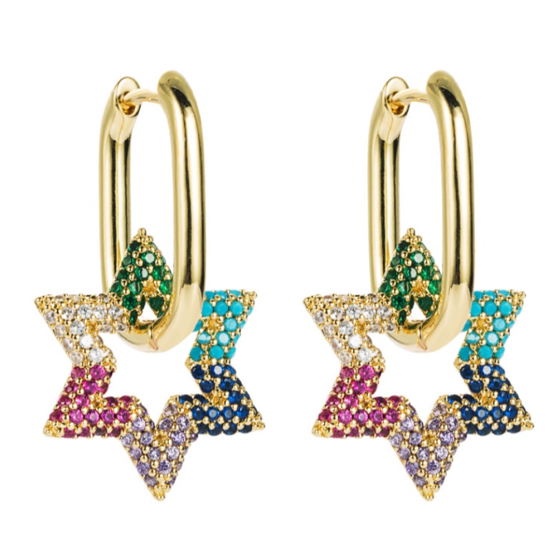 Europejska i amerykańska Moda Kreatywna Sześciokwiona gwiazda Kolczyki w kształcie kwiatu Gold-Plated Copper Micro-inkrustowany Kolor Cyrkon Wszystkie mecze Kolczyki